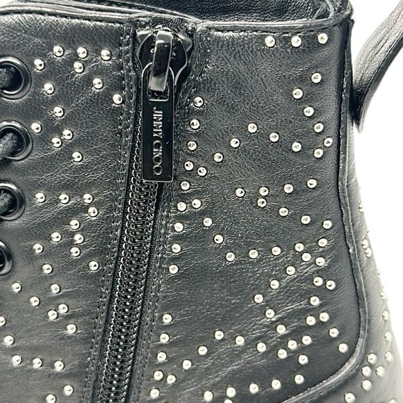 Jimmy Choo Cruz Leather Star Studded Combat Boots Black Size 37.5 - Picture 7 of 11